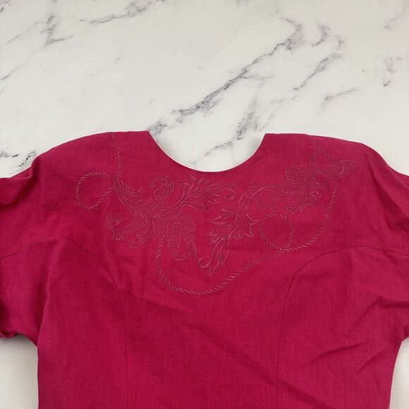 Nancy Johnson Womens Vintage 90s Sheath Dress Size 6 New Pink Linen Embroidered - Picture 2 of 9